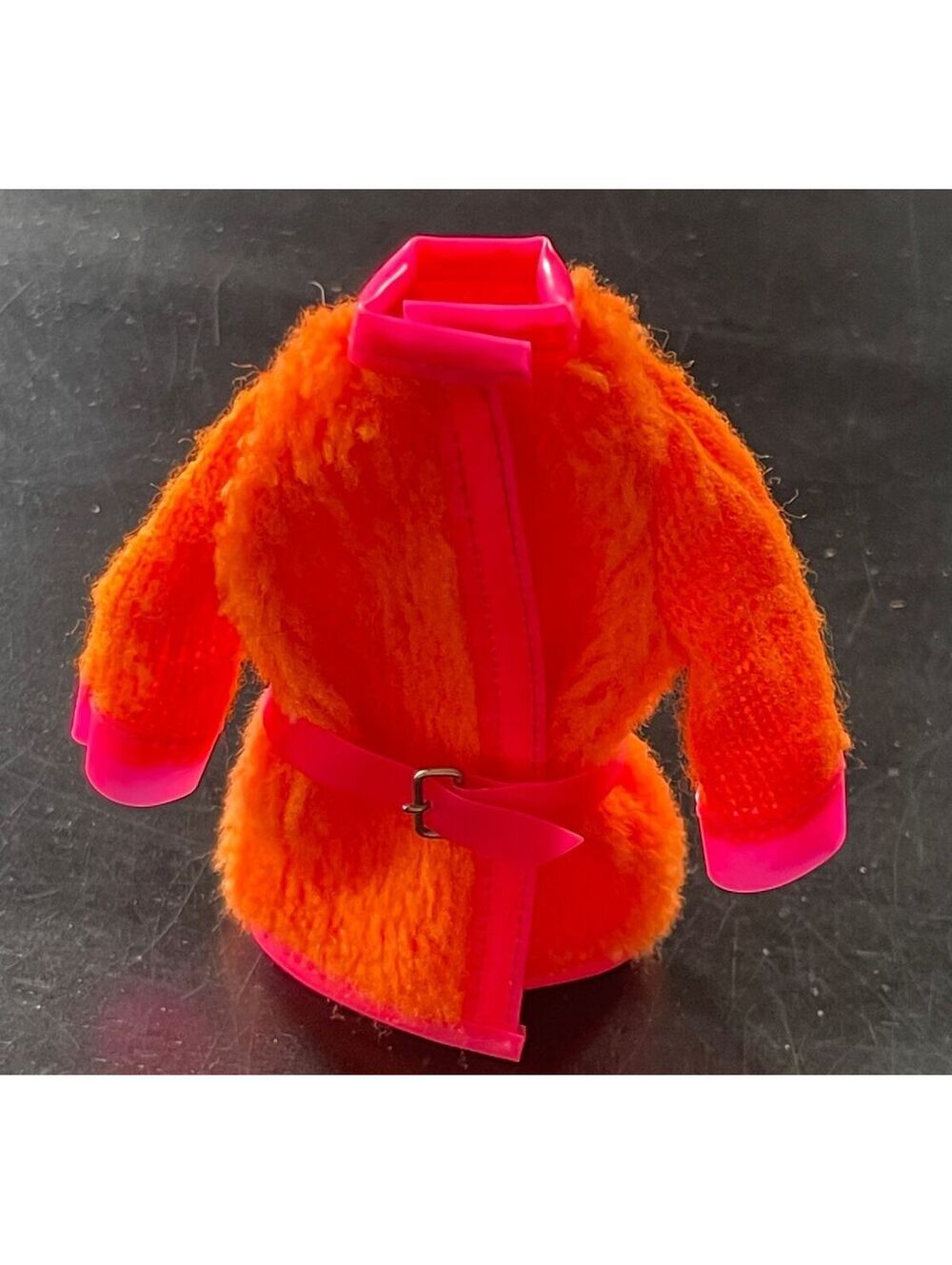 Vintage 1970-71 Mattel Barbie "Furry Friends" Orange Shag Coat w/ Pink Vinyl